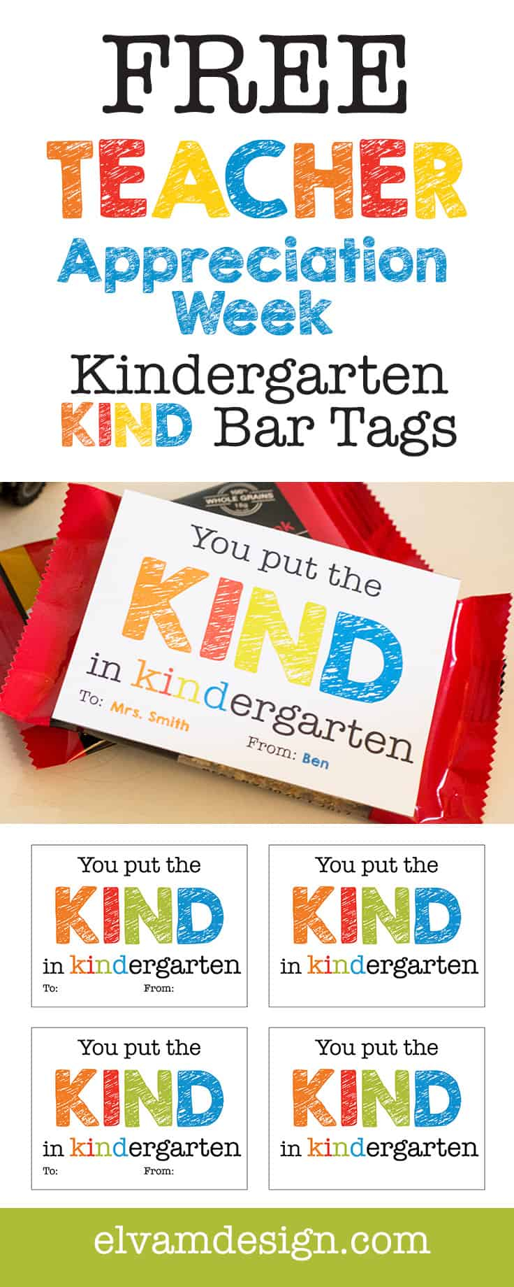 Free Kindergarten Teacher Appreciation Gift Tag Elva M 