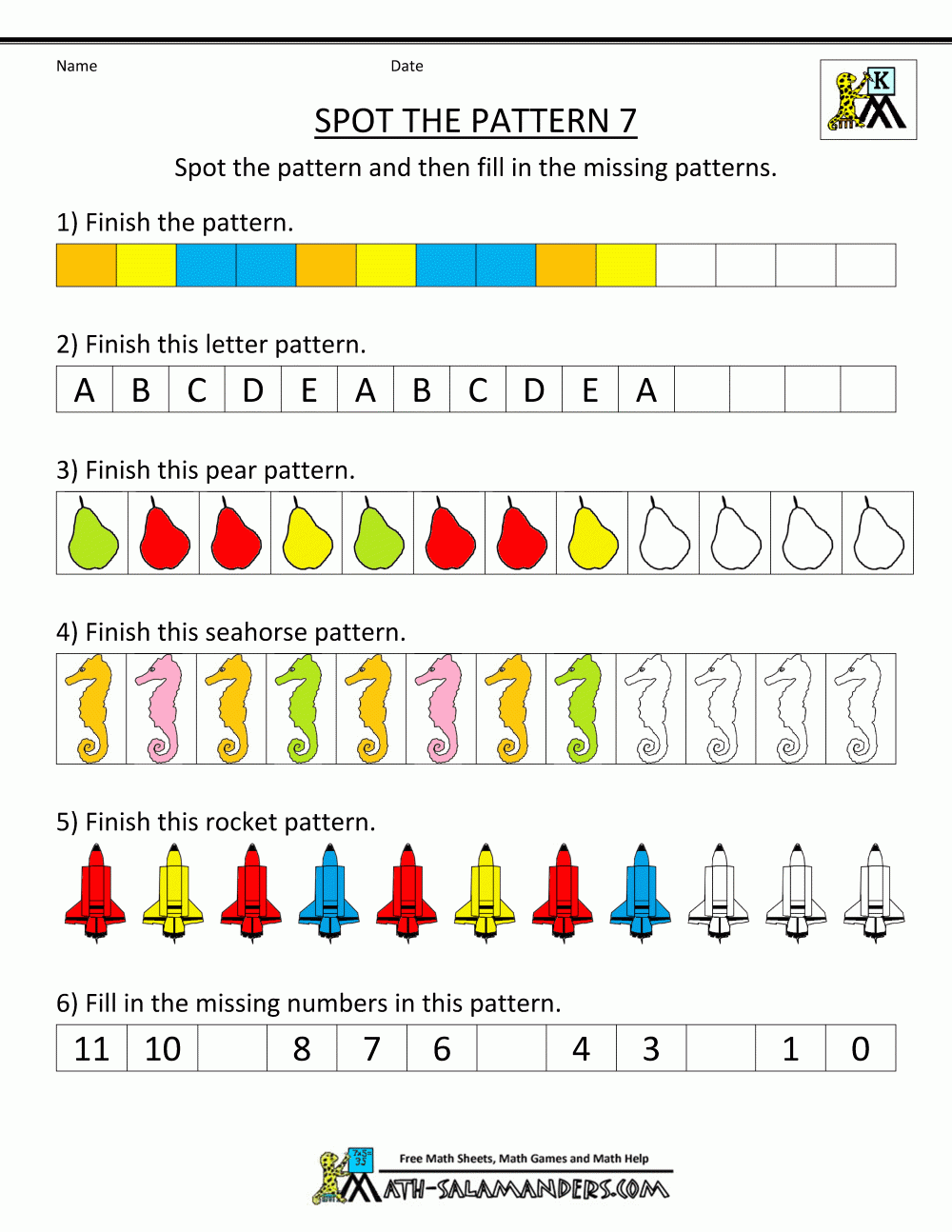 Free Kindergarten Worksheets Spot The Patterns Free 