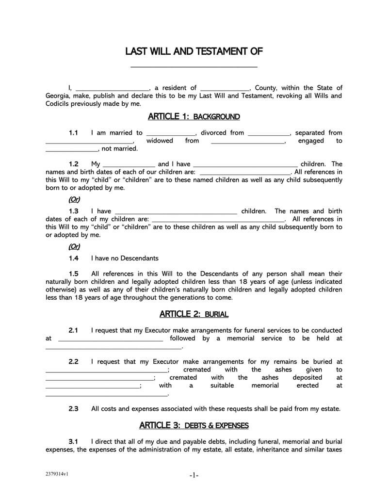 Free Last Will And Testament Forms And Templates Word PDF 