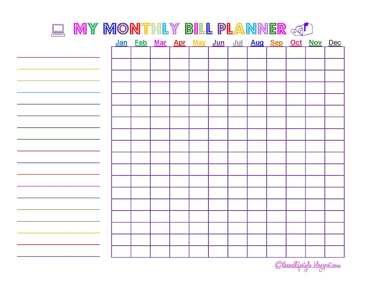 FREE Monthly Bill Paying Chart Printable Printables