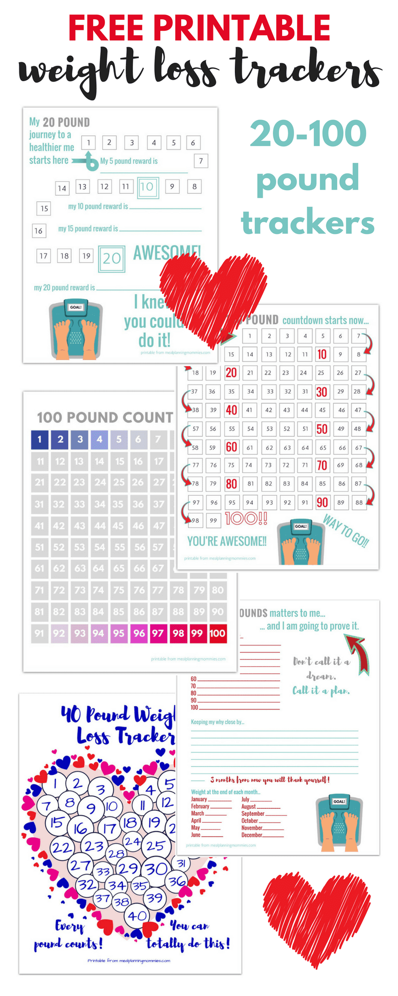 Free Printable 20 100 Pound Weight Loss Trackers Meal 