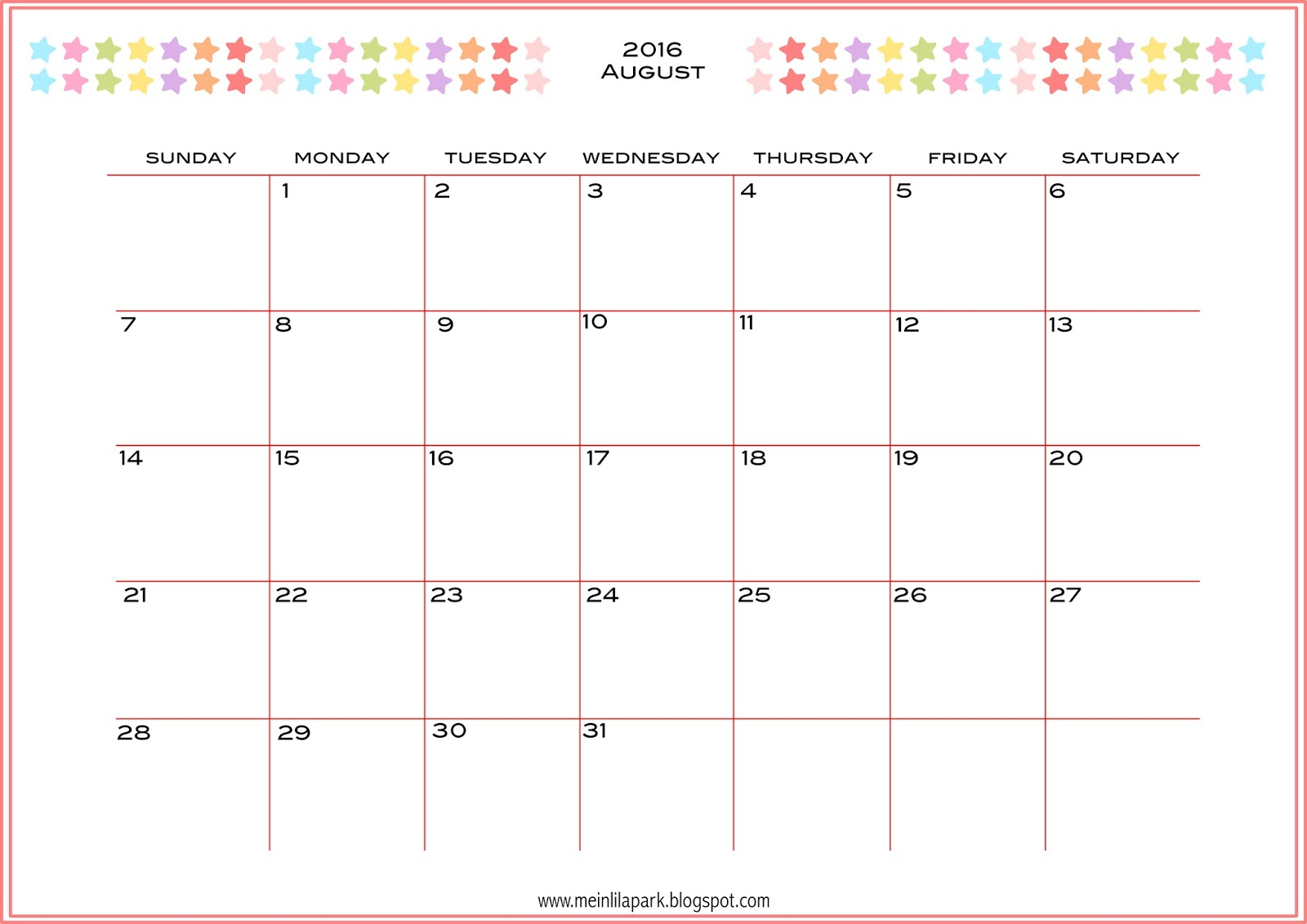 Free Printable 2016 Monthly Planner Calendar Part 2 