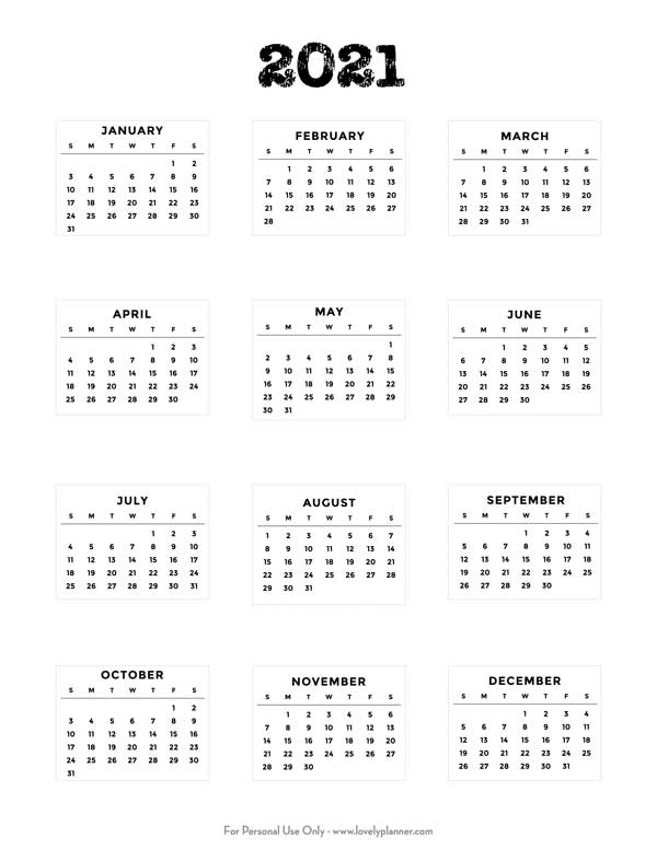 Free Printable 2021 Bullet Journal Mini Calendars Lovely 