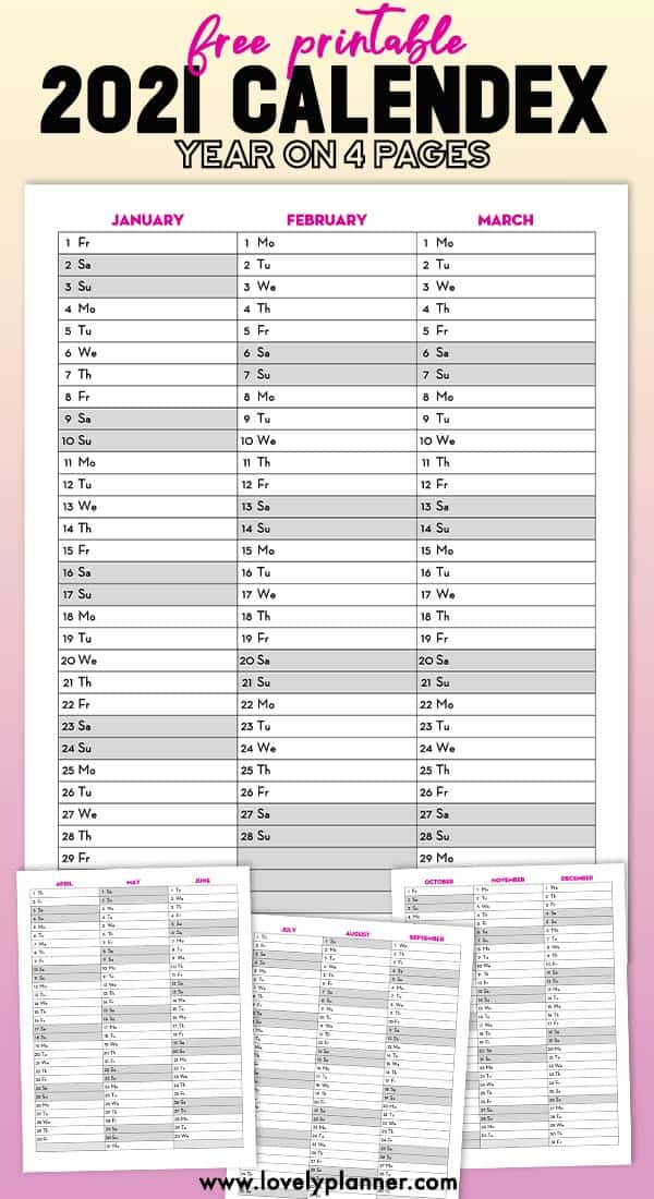 Free Printable 2021 Calendex Calendar Bullet Journal 2021 