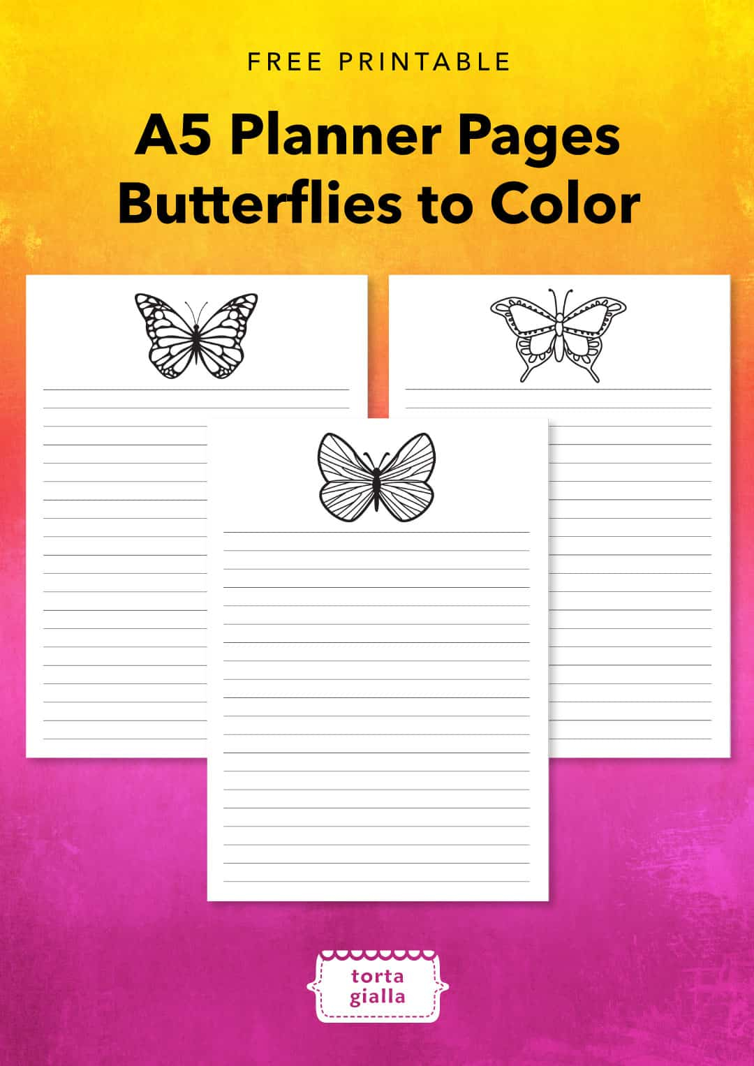Free Printable A5 Planner Pages Butterflies To Color 