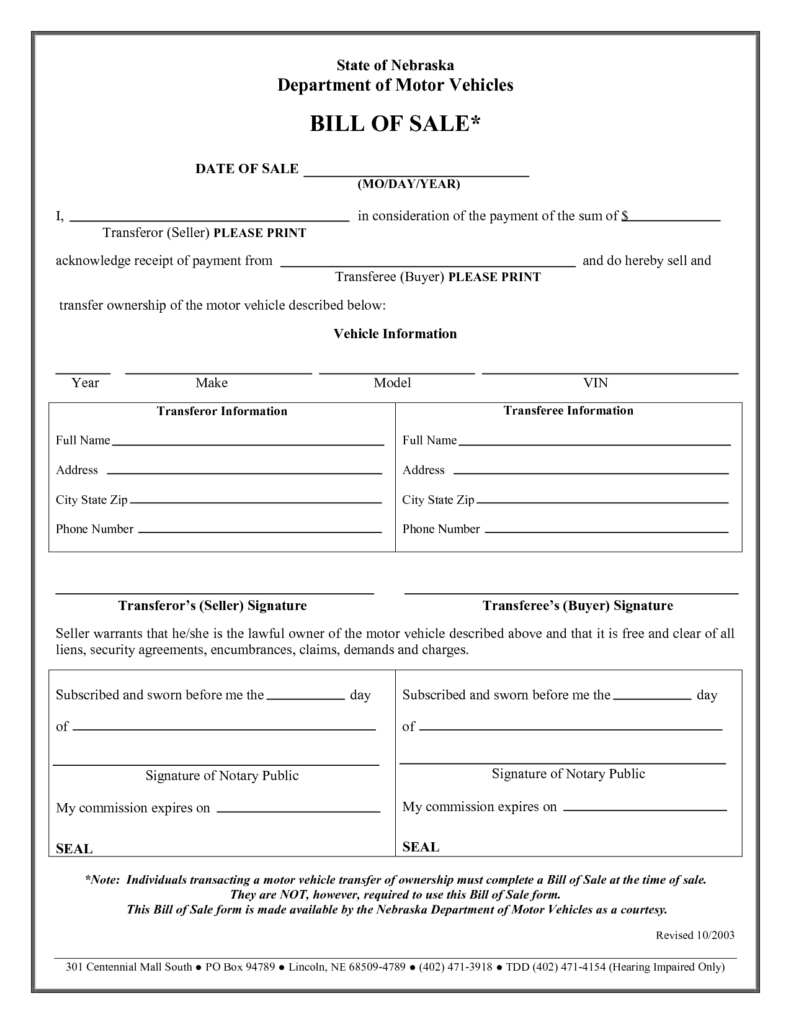 Free Printable Auto Bill Of Sale Form GENERIC Sample