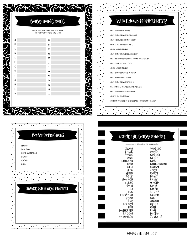 FREE Printable Baby Shower Games 5 Games in 3 Colors 