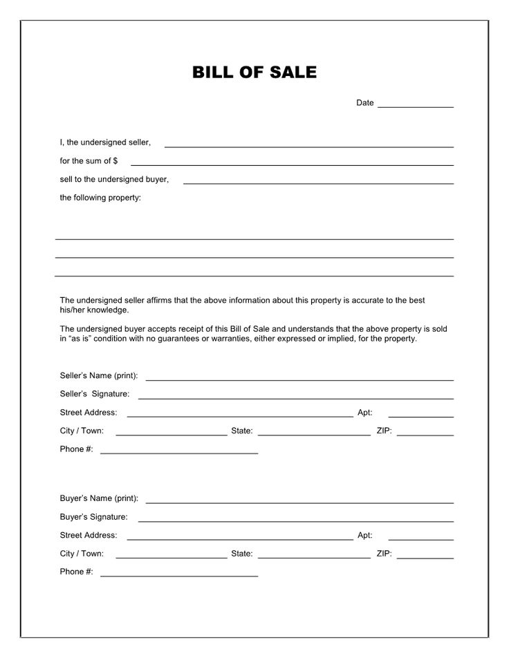 Free Printable Blank Bill Of Sale Form Template As Is 