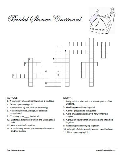 Free Printable Bridal Shower Crossword Puzzle In 2021 
