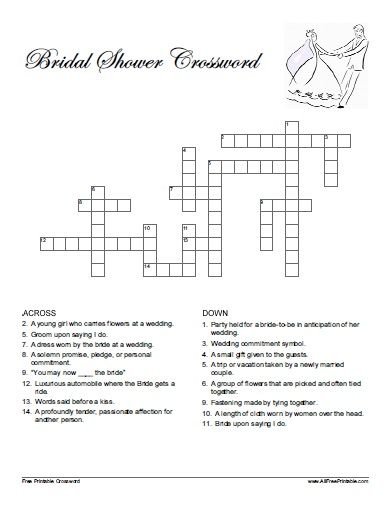 Free Printable Bridal Shower Crossword Puzzle In 2025 