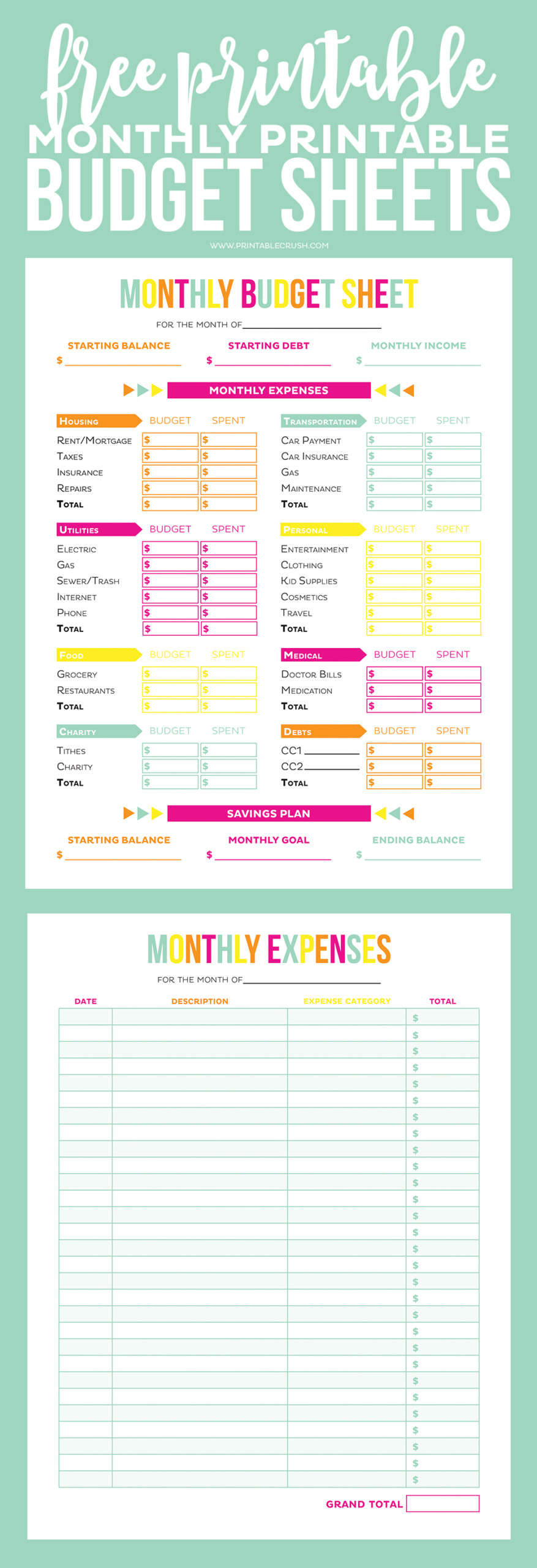 FREE Printable Budget Sheets Printable Crush