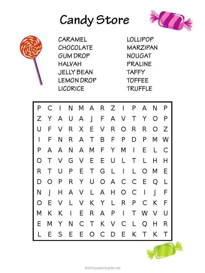 Free Printable Candy Word Search Kids Word Search Kids 