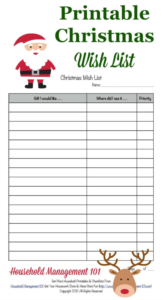 Free Printable Christmas Wish List For Kids Adults