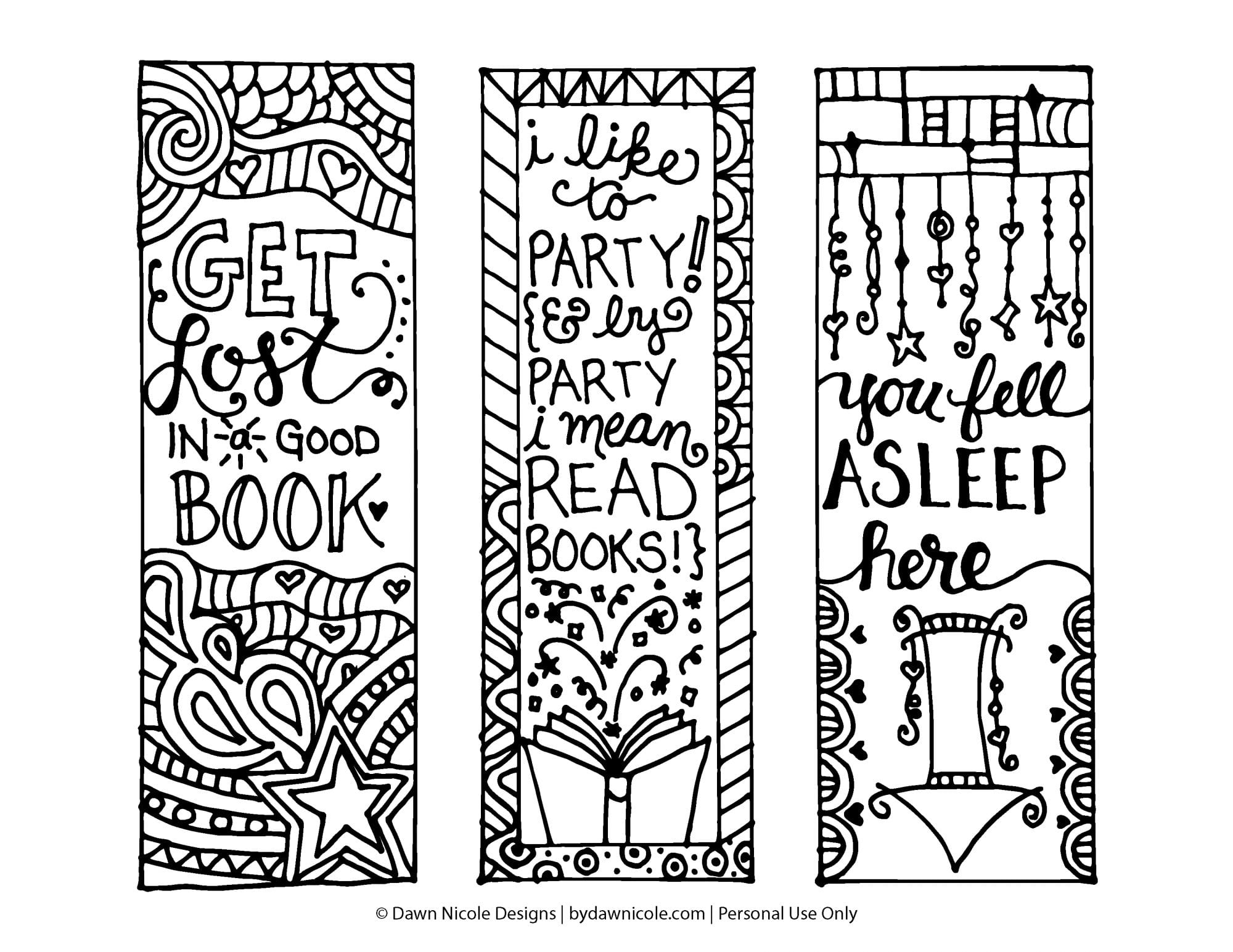 Free Printable Coloring Page Bookmarks Dawn Nicole Designs 