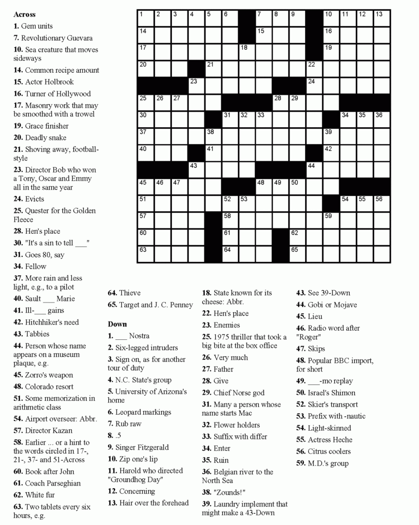 Free Printable Crossword Puzzles Easy For Adults Free