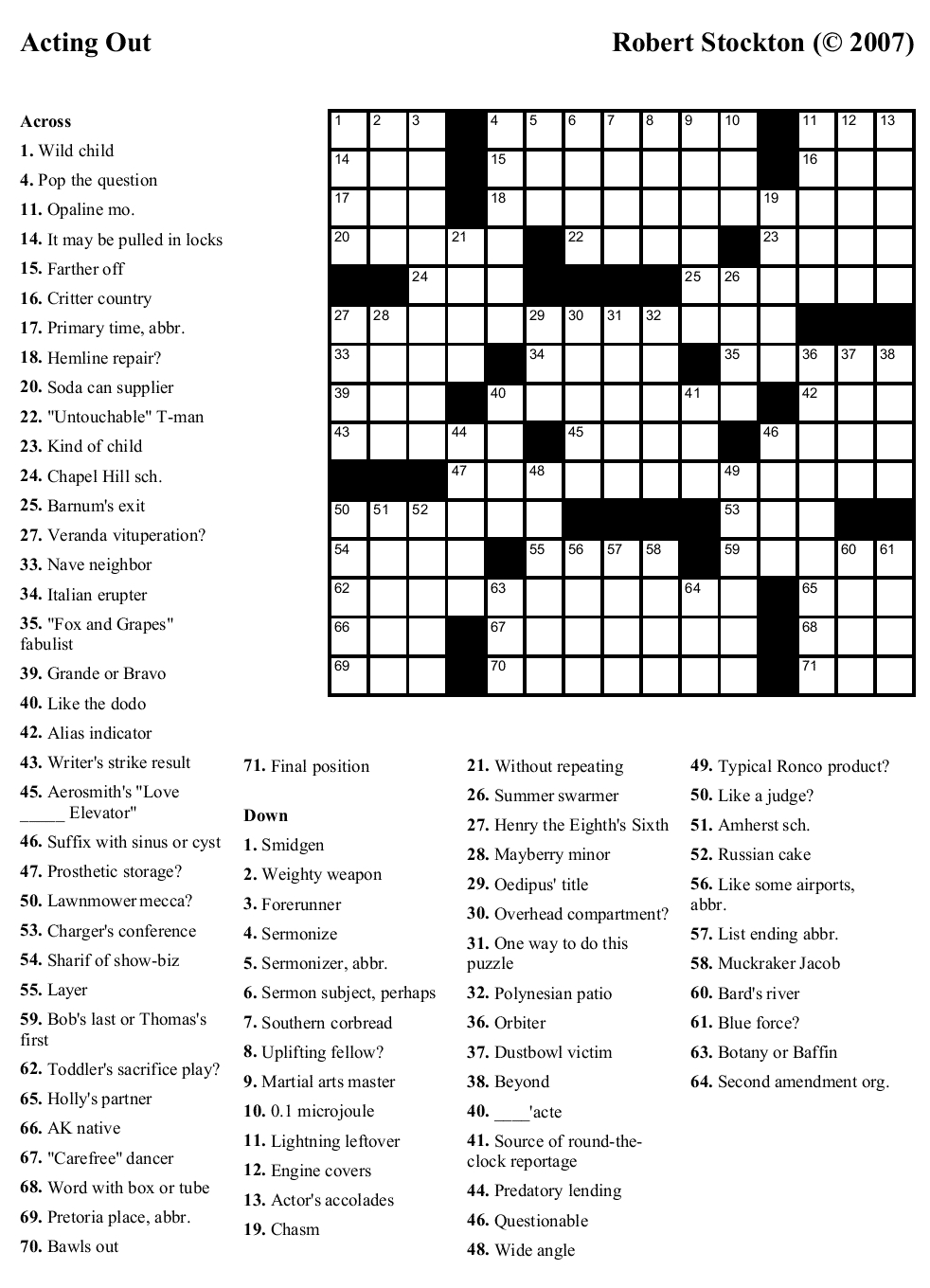 Free Printable Crossword Puzzles For Seniors Printable 