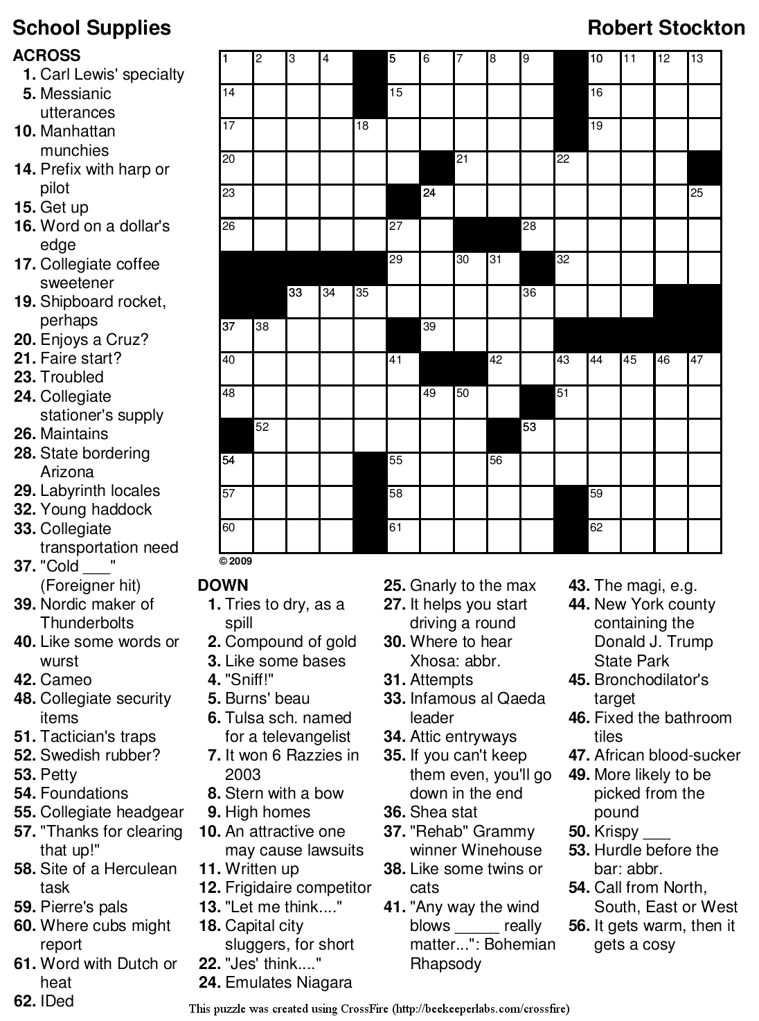 Free Printable Crossword Puzzles Medium Difficulty With 