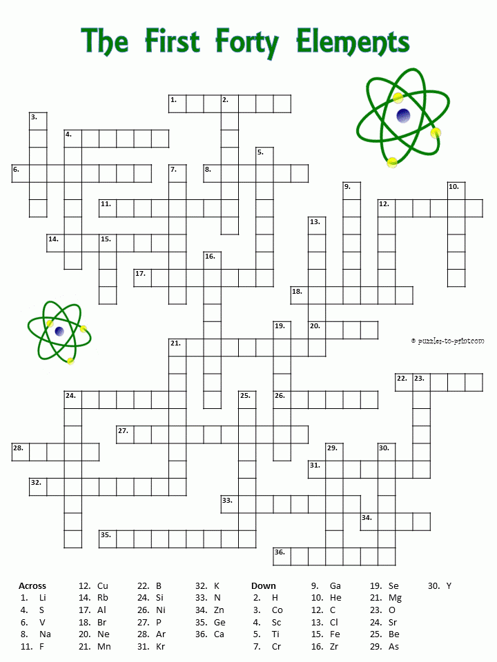 Free Printable Elements Crossword Teaching Chemistry 