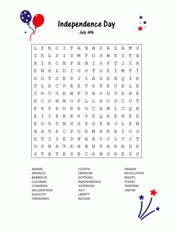 Free Printable Fourth Of July Word Search Fourth Of July 