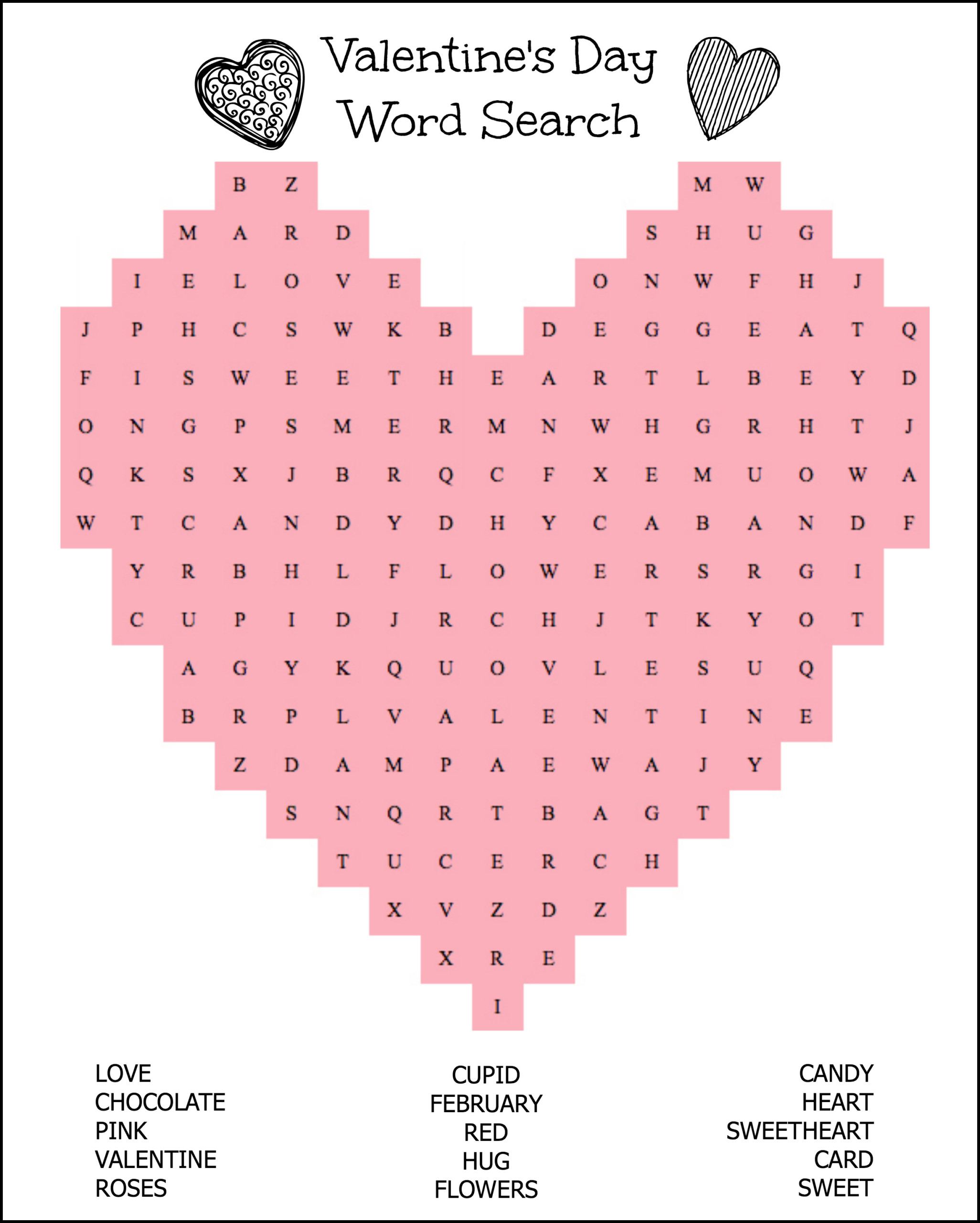 Free Printable Heart Shaped Valentine s Day Word Search 