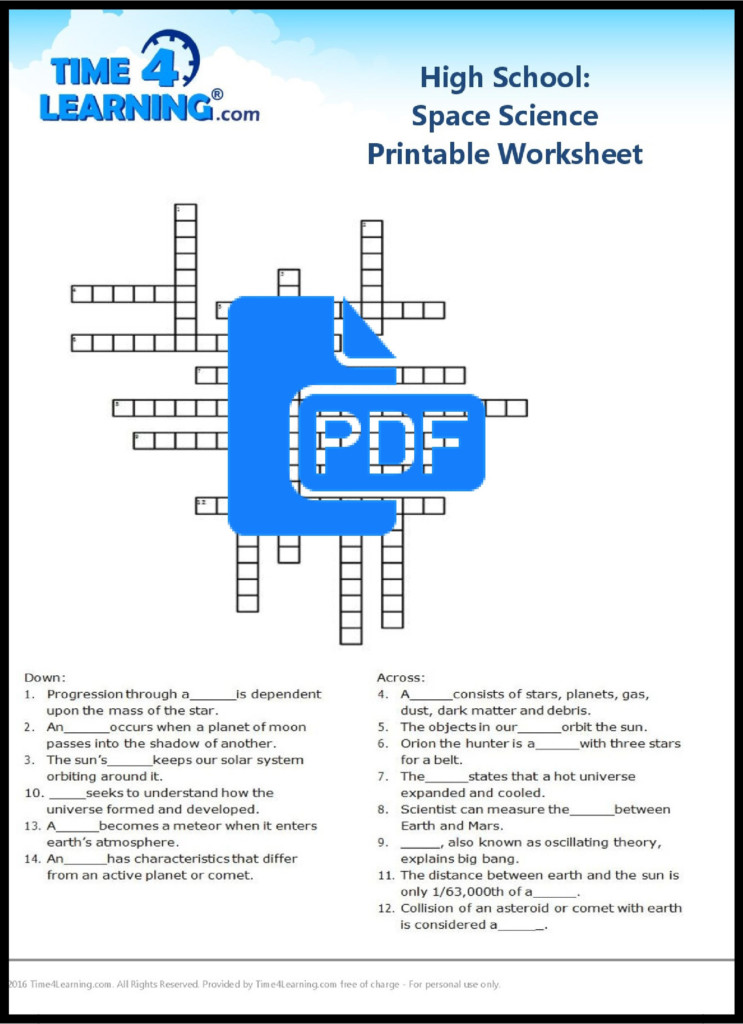 Free Printable High School Space Science Worksheet