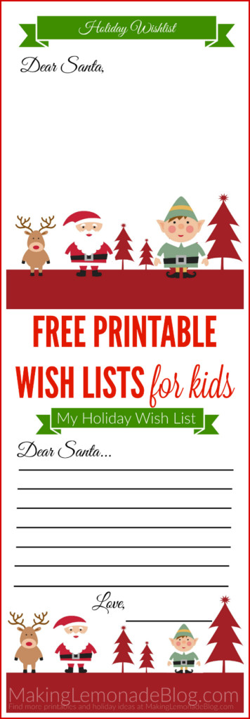 Free Printable Holiday Wish List For Kids Making Lemonade