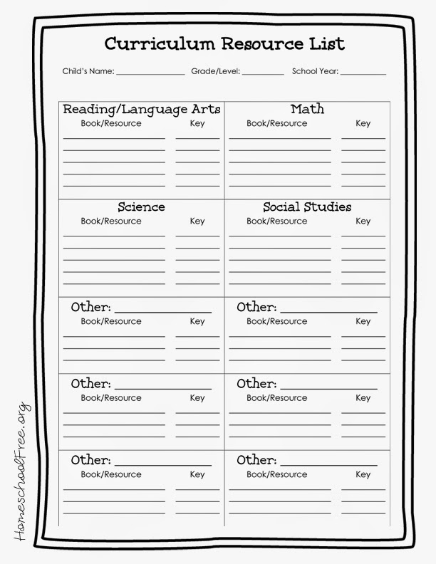 Free Printable Homeschool Curriculum Resources List