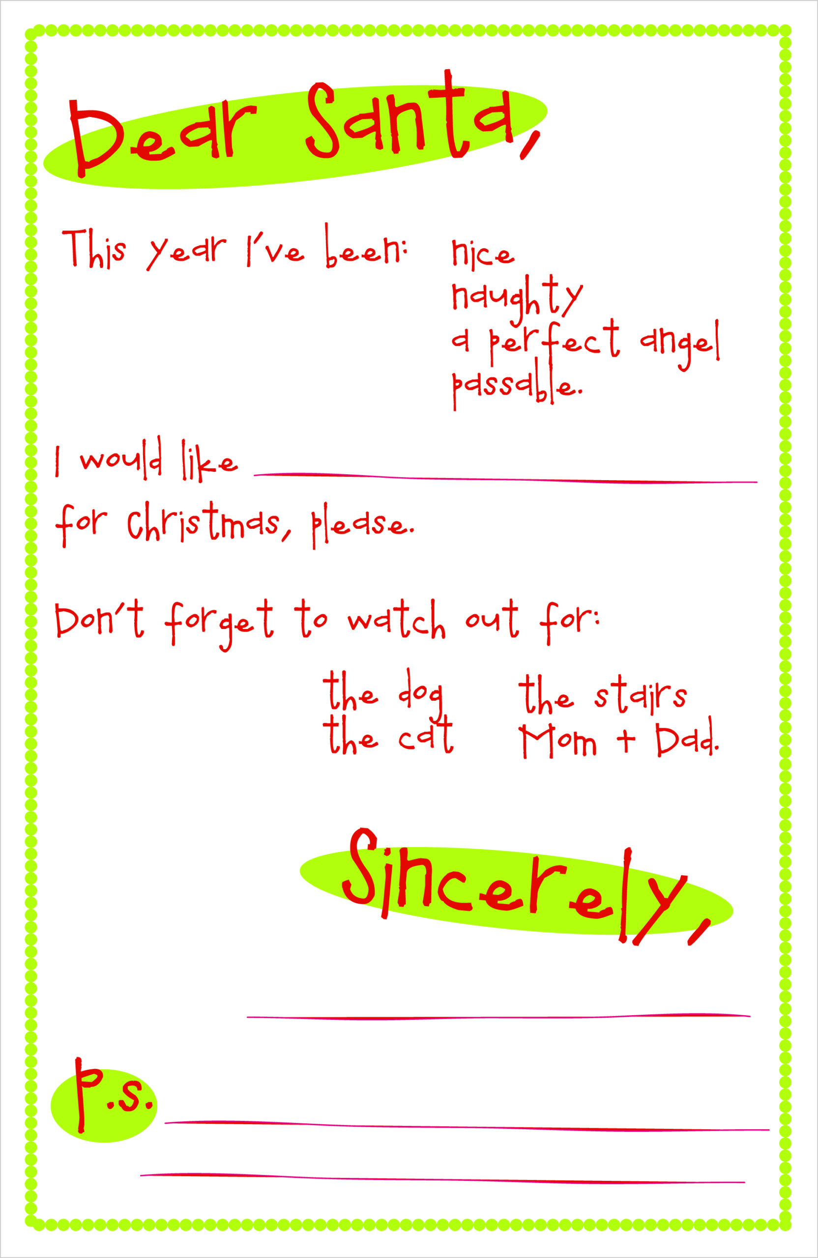 Free Printable Letter To Santa Ink Squid