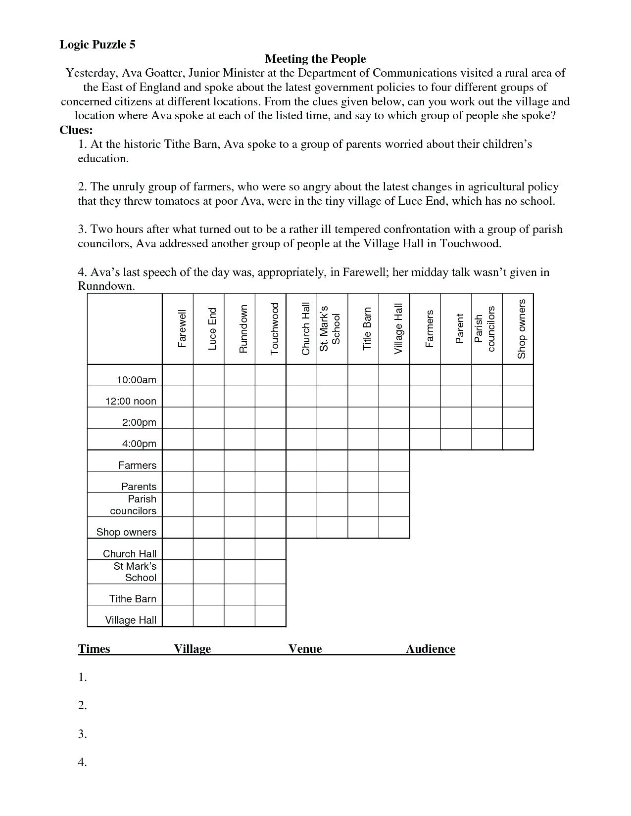 Free Printable Logic Puzzles For Middle School Free