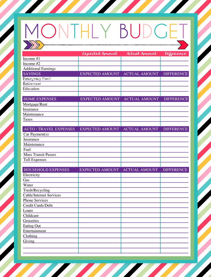 Free Printable Monthly Budget Worksheet Budgeting 