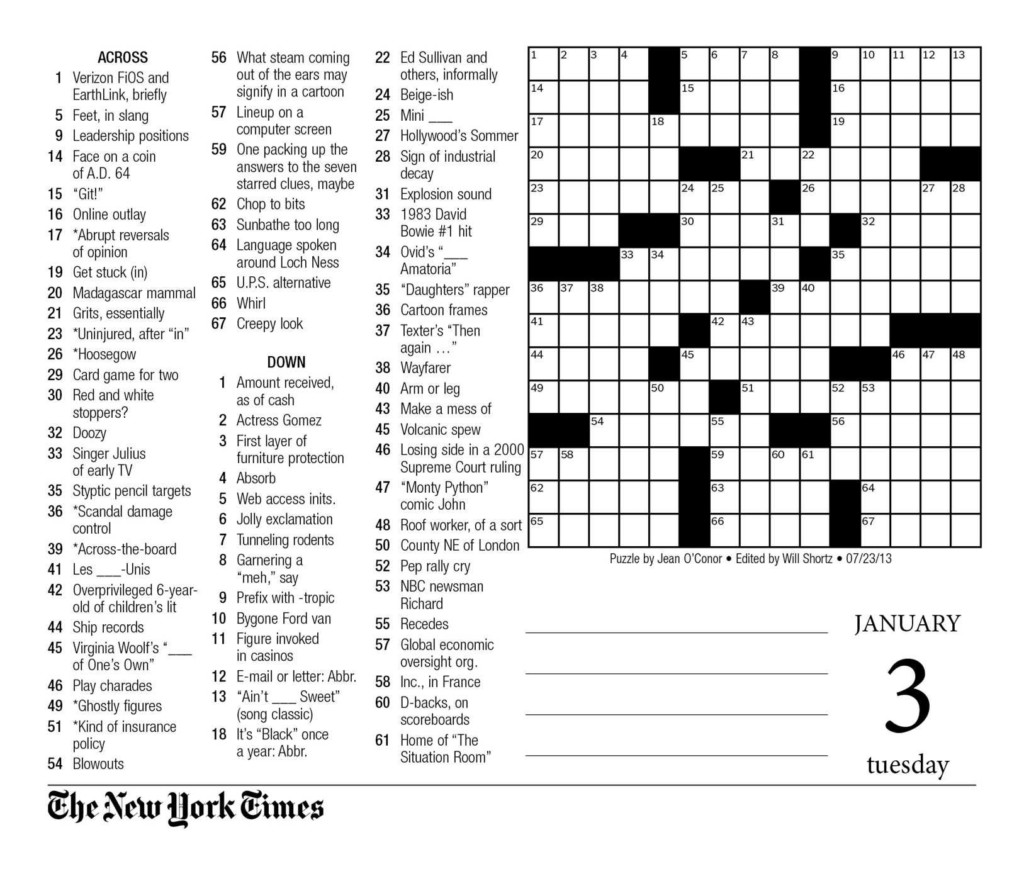 Free Printable New York Times Sunday Crossword Puzzles