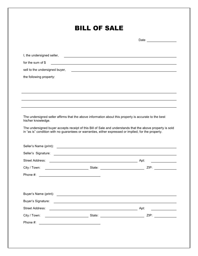 Free Printable Printable Bill Of Sale For Travel Trailer 