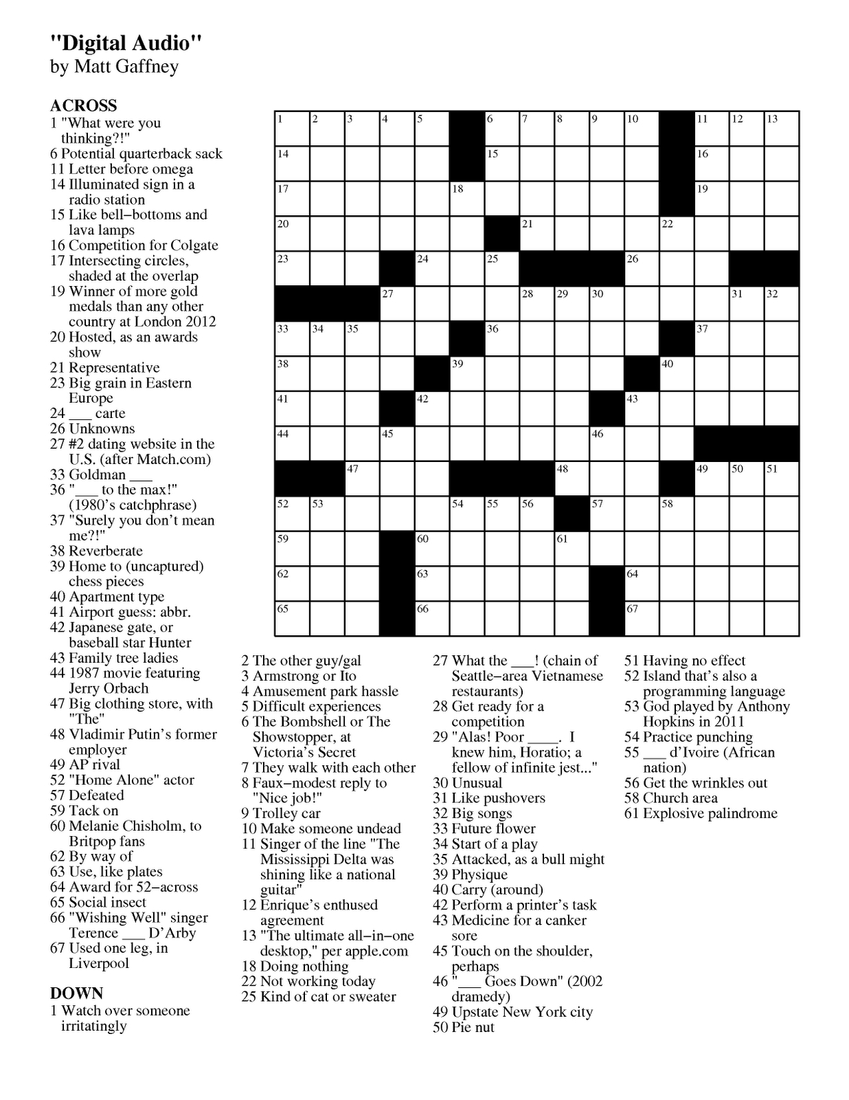 Free Printable Universal Crossword Puzzle Printable 