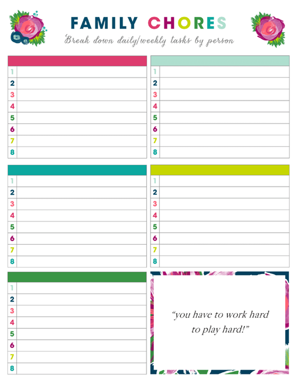 Free Printable Weekly Chore Charts