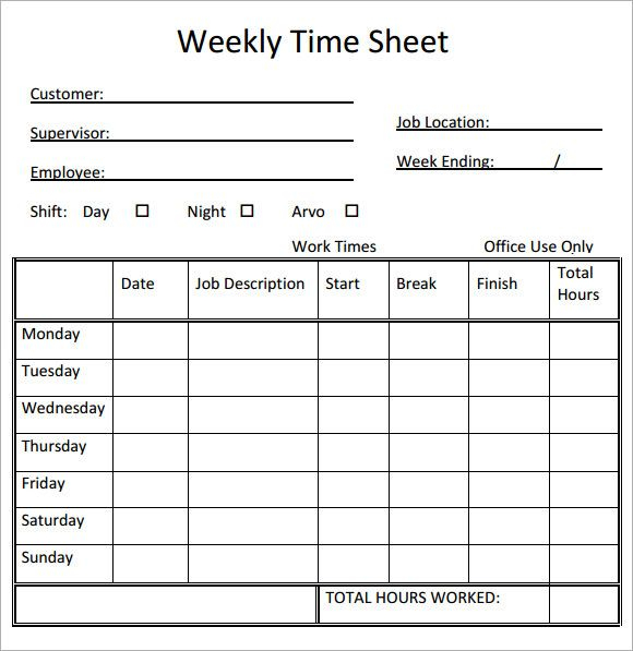 Free Printable Weekly Timesheet Template Search Results 