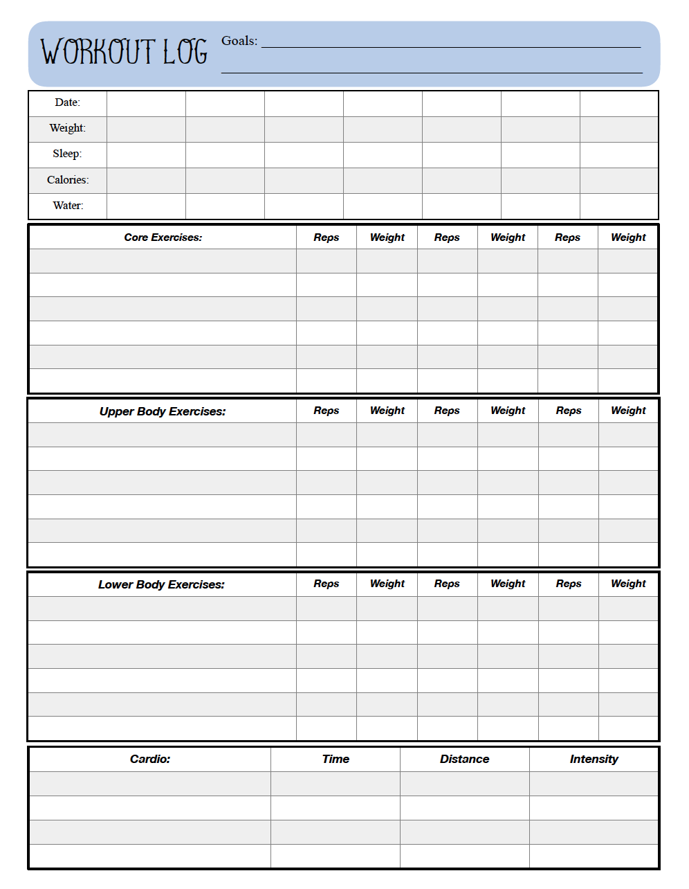 Free Printable Workout Logs 3 Designs For Your Needs