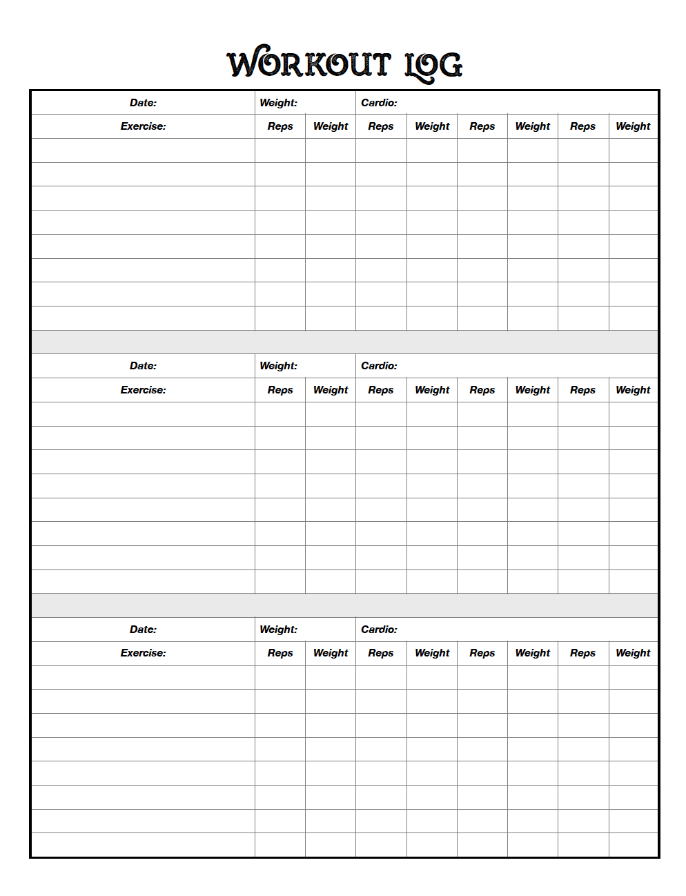 Free Printable Workout Logs 3 Designs For Your Needs