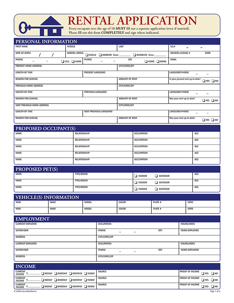 Free Rental Application Form Real Estate Forms