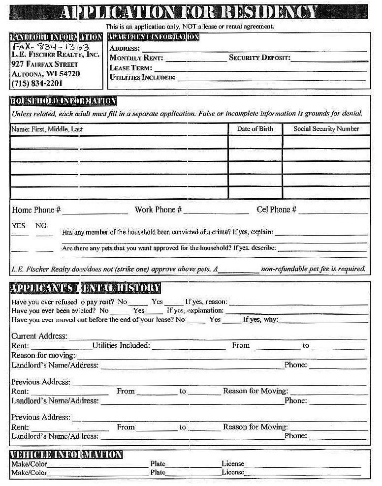 Free Rental Application Form Real Estate Forms