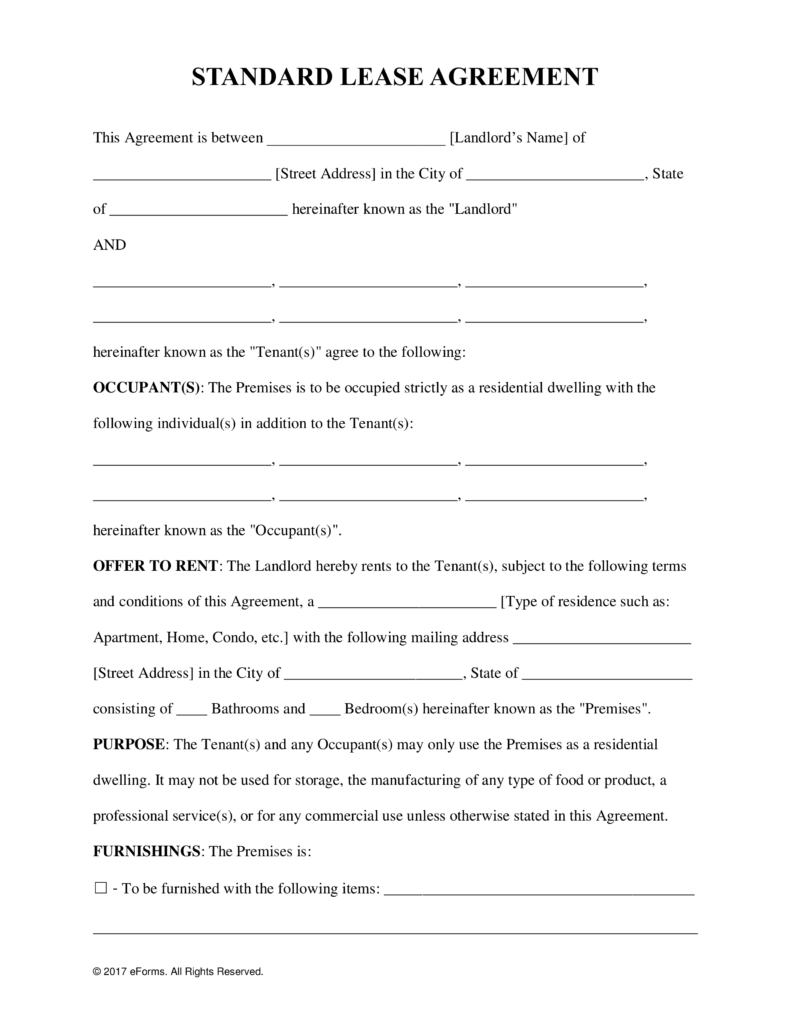 Free Rental Lease Agreement Templates Residential 