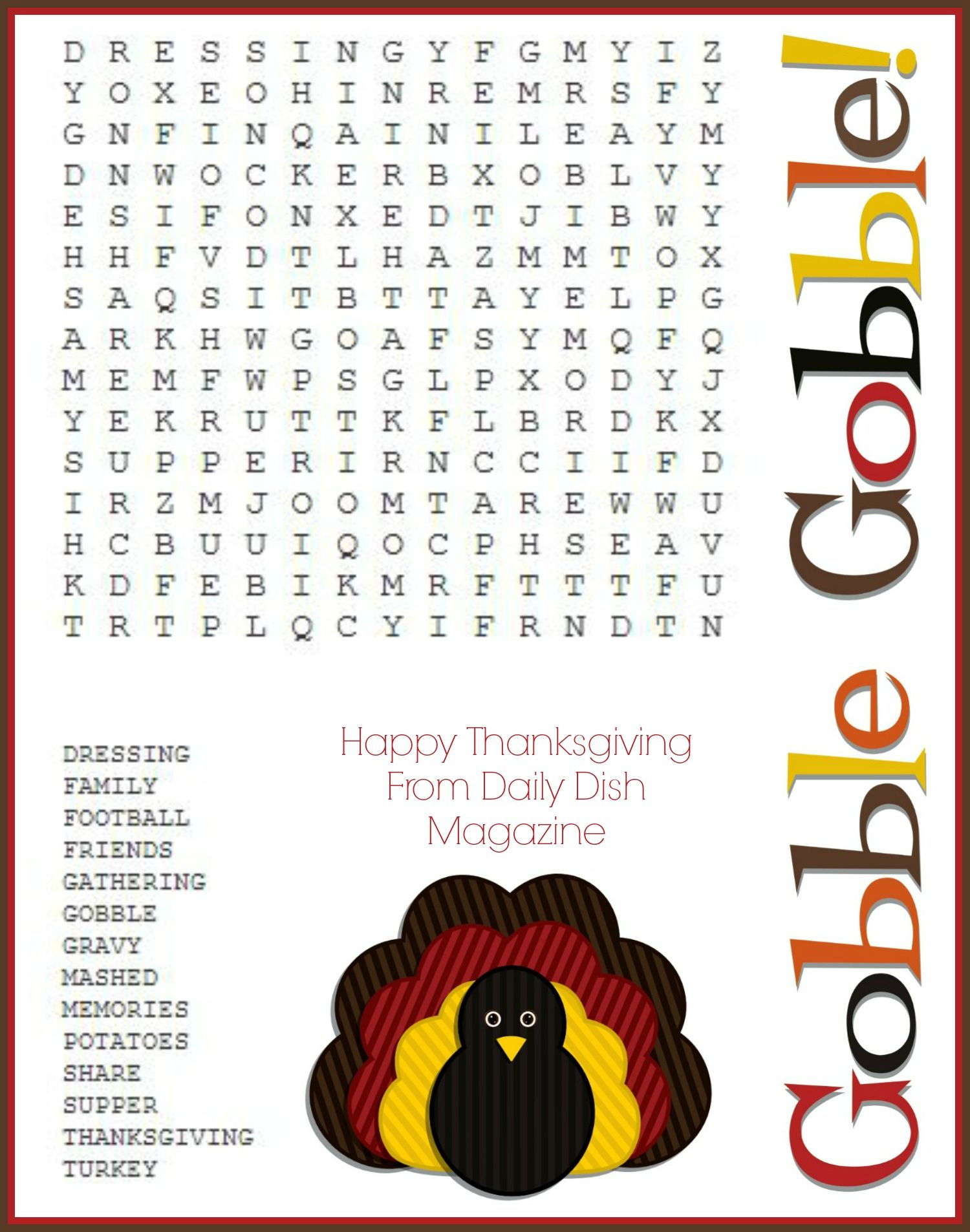Free Thanksgiving Puzzles Word Search And Maze Printable 