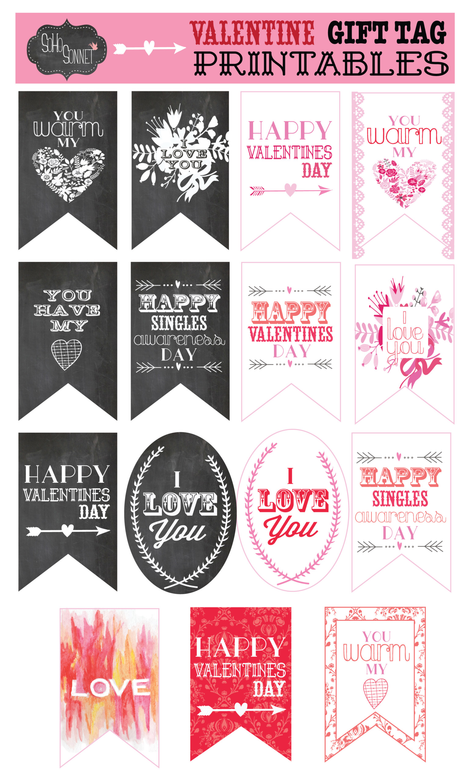 Free Valentine Gift Tag Printables SohoSonnet Creative 