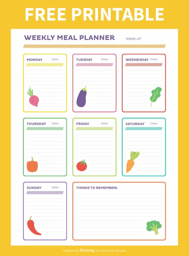 Free Weekly Meal Planner Printable Easy Cheesy Vegetarian