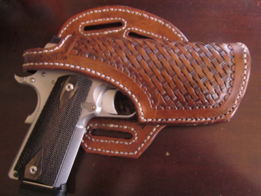 Hand Tooled Basket Weave Pattern Leather Holster For 1911