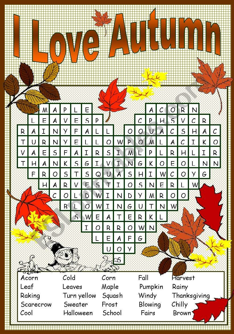 I LOVE AUTUMN PUZZLE ESL Worksheet By Sevim 6