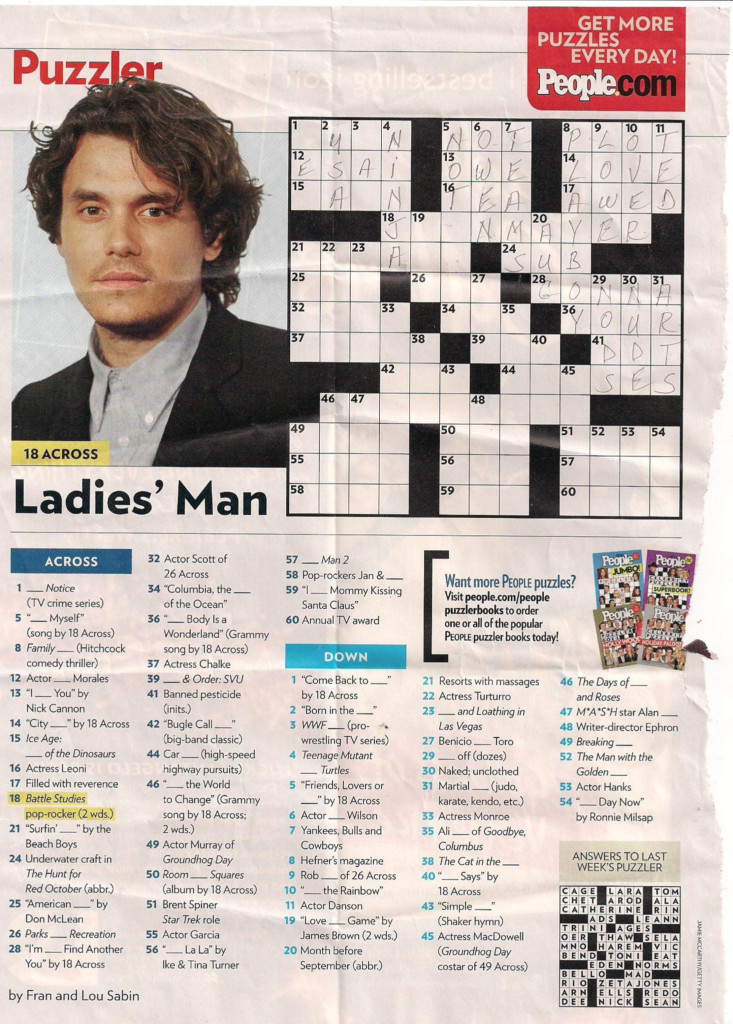 John Mayer People Magazine Crossword I Love Doin People