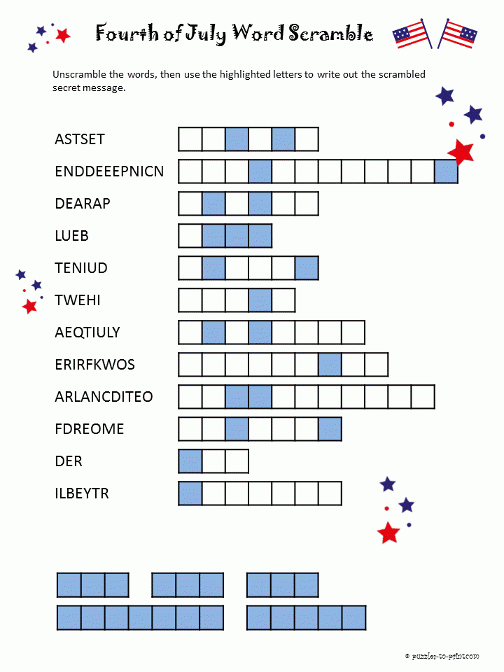 July Fourth Word Scramble