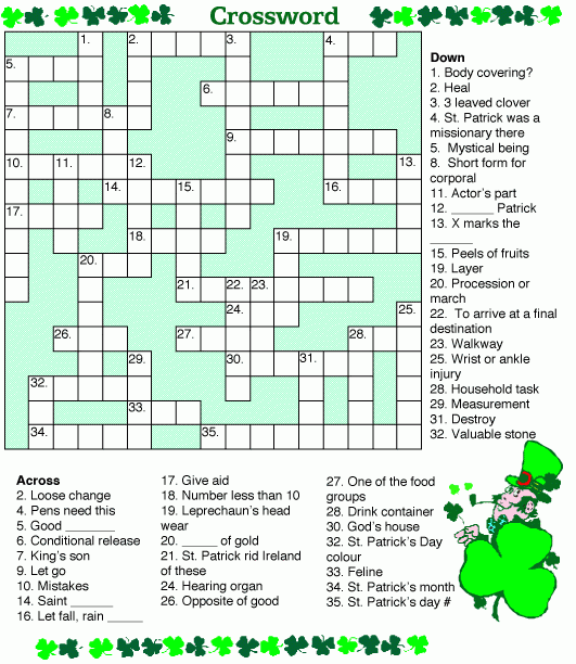 Jumbo St Patrick s Day Crossword Puzzle