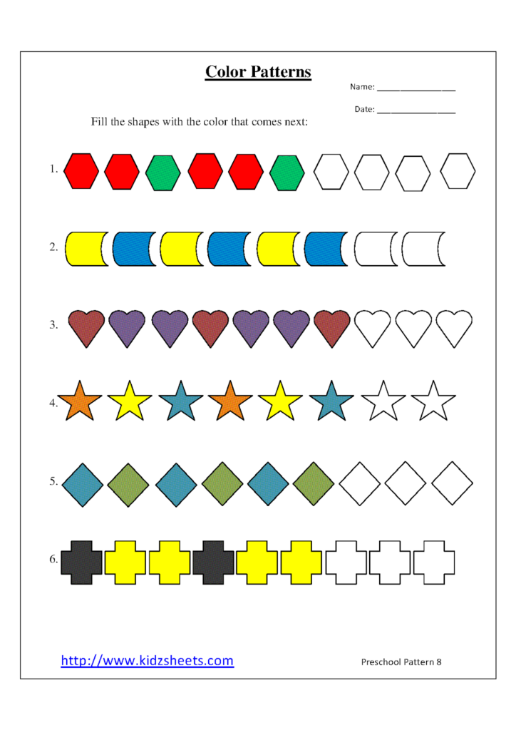 Kidz Worksheets Preschool Color Patterns Worksheet8