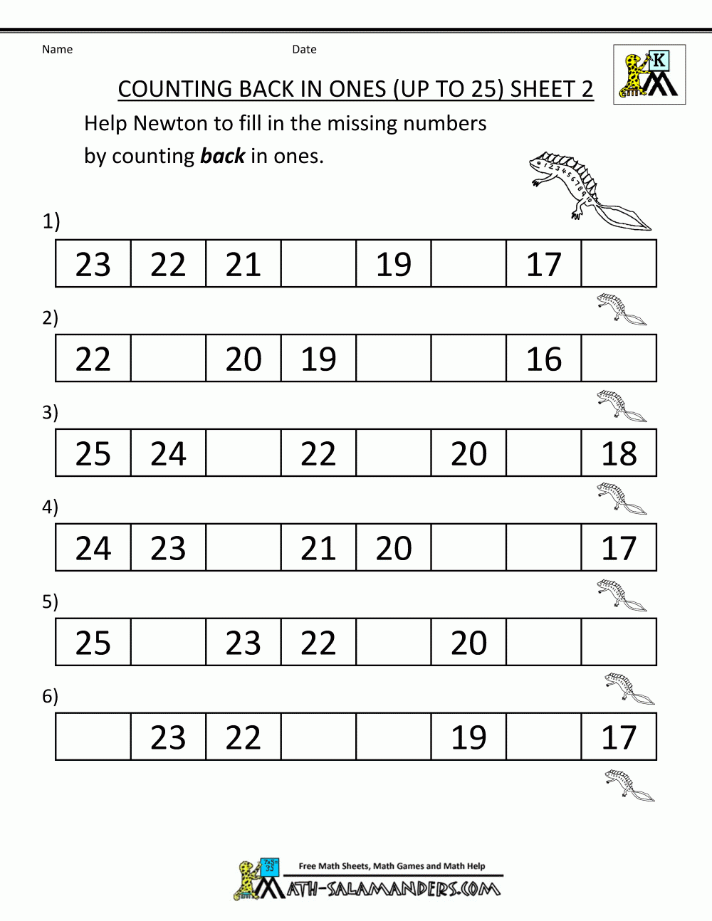 Kindergarten Math Printables 2 Sequencing To 25